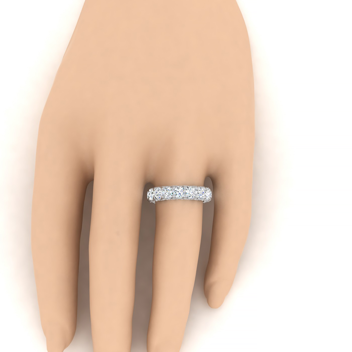 Round Shape Eternity Band with Pave Set Side Diamonds